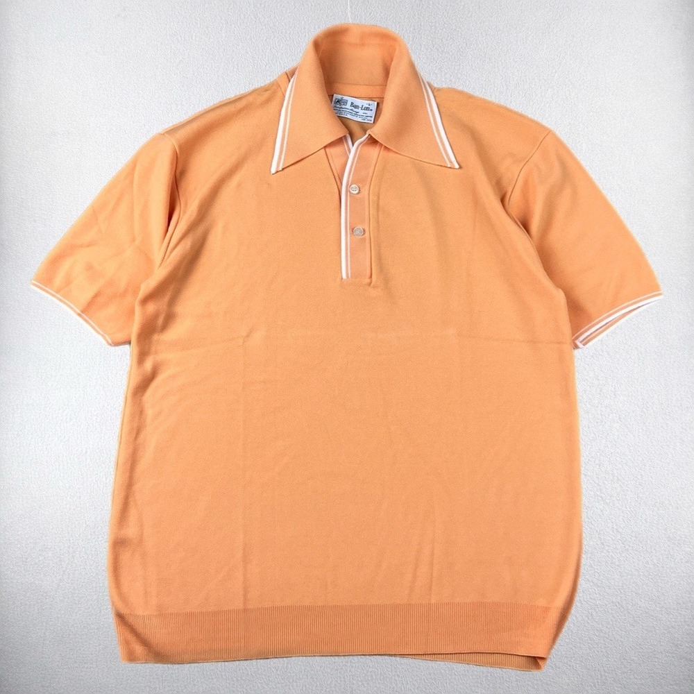 Vintage Kmart Polo Shirt Mens Large Orange Ban-Lon Nylon Short Sleeve Knit 70s